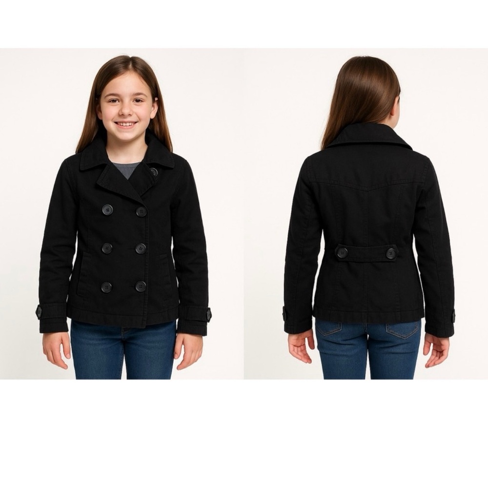 H&M Kids Double-Breasted Black Pea Coat
